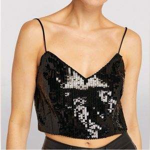 Frame Denim Black Sequin Crop Top